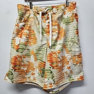 Joe Boxer Tropical Floral Board Shorts Swim Trunks Mens Large Orange Green Beach